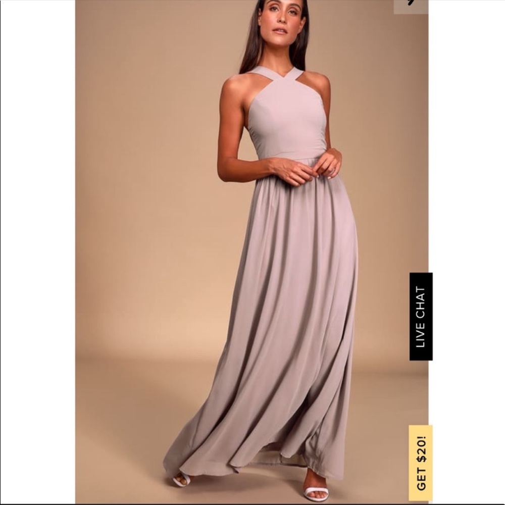 NWT LULUS Air of Romance Taupe Maxi Dress